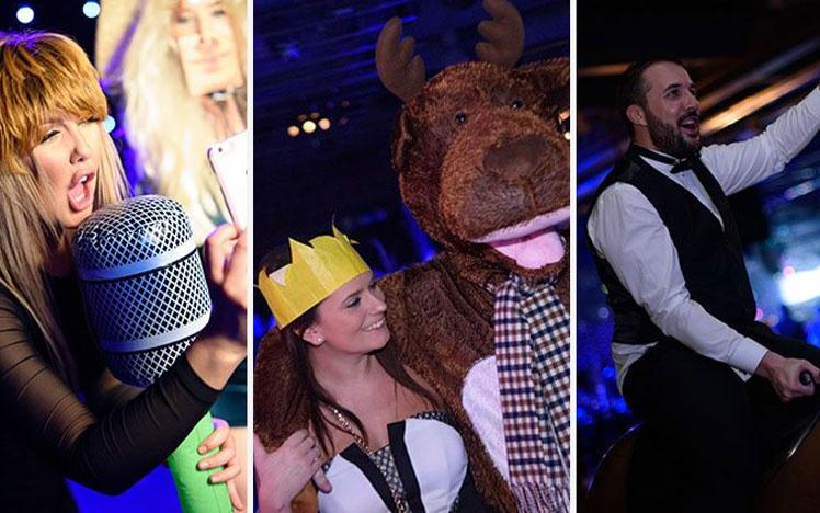 Collage of three photos of party goers at a Christmas Party at Doncaster Racecourse.