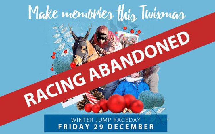 Promotional banner for a christmas themed raceday with a racing abandoned message displayed across.