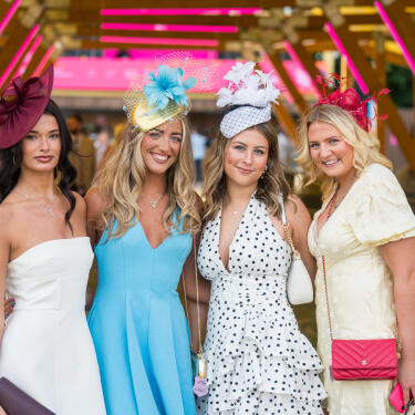 Group of 4 ladies in the Party Barn at Doncaster Racecourse on St Leger Day