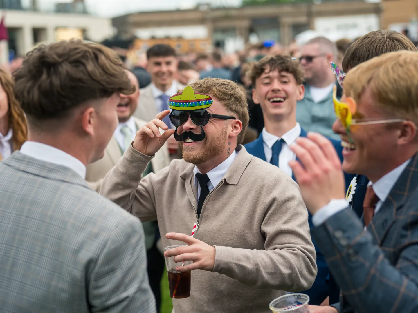 Lads laughing at Doncaster Racecourse