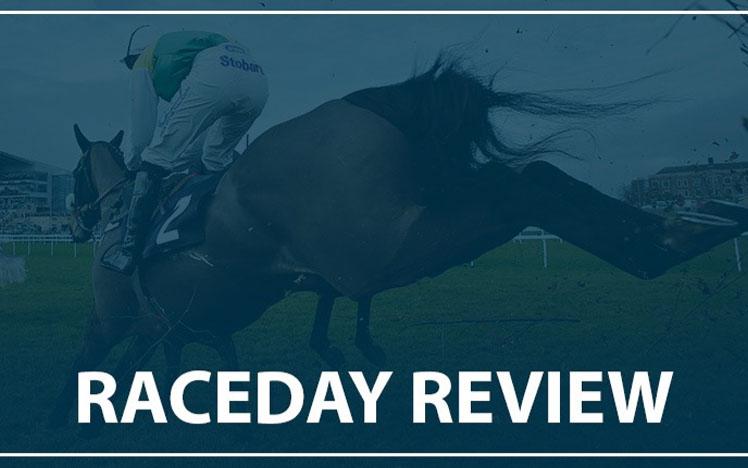 Photo of a jockey on a horse with a graphic overlaid on top with text - raceday review.