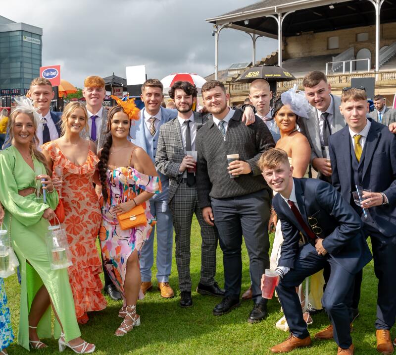 A large friend group at Doncaster Races