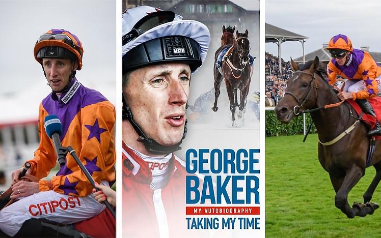 A varierty of images of George Baker advertising his new book.