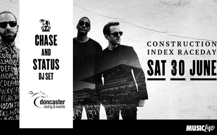 Promotional banner for Chase and Status performing at Doncaster Racecourse.