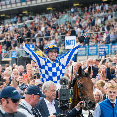 Saffie Osborne celebrating St Leger win