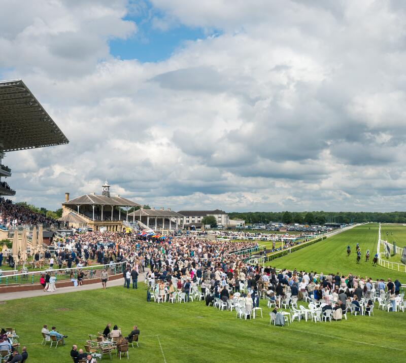 The crowds watching on the racing at Doncaster Racecourse