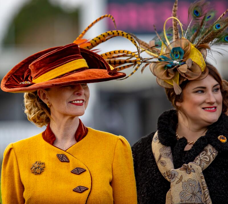 Two ladies dressed up, competing in the Winter Ladies Day Style Awards 
