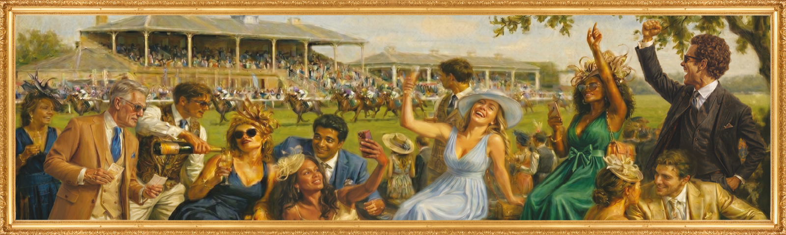 A painting of the crowd at the 2026 Betfred St Leger Festival