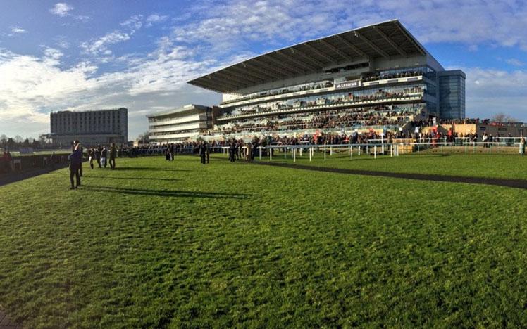 Photograph showing the main grandstand at Doncaster Racecourse.